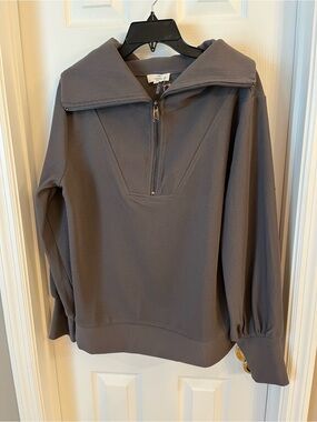 Women’s Charcoal Quarter Zip Ribbed Pullover Sweater - “Missy” NWT